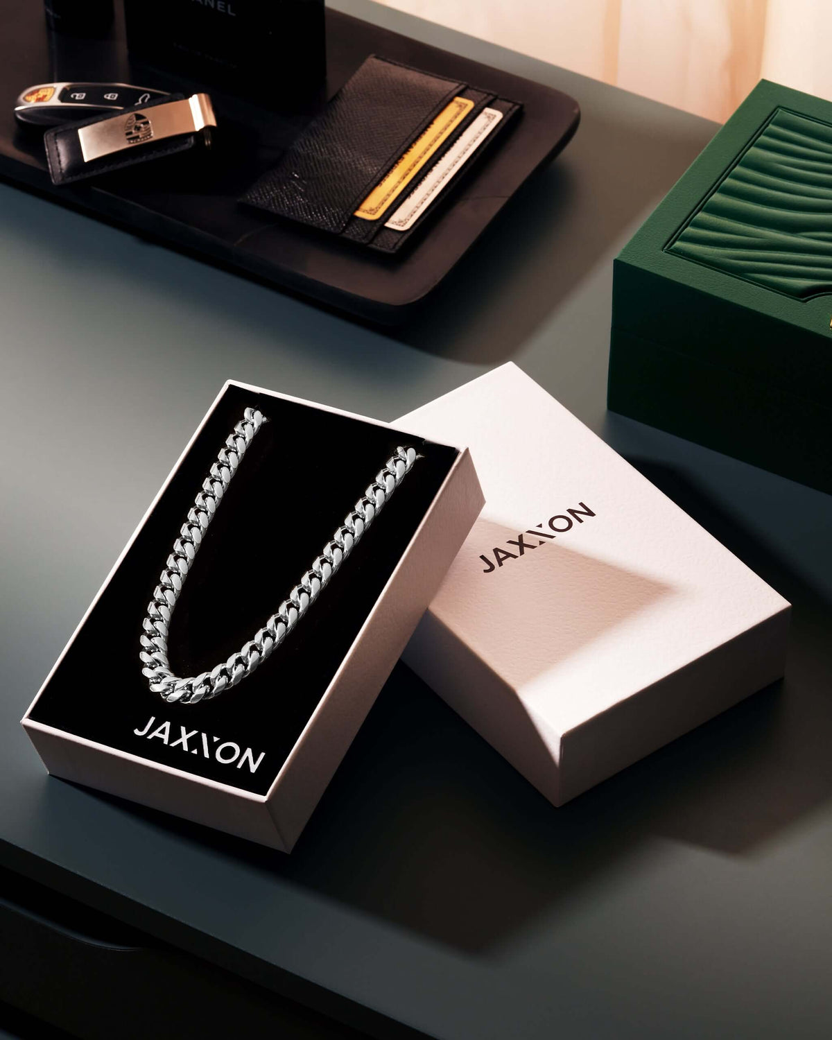 JX1 Chronograph Watch + Cuban Link Chain 10mm