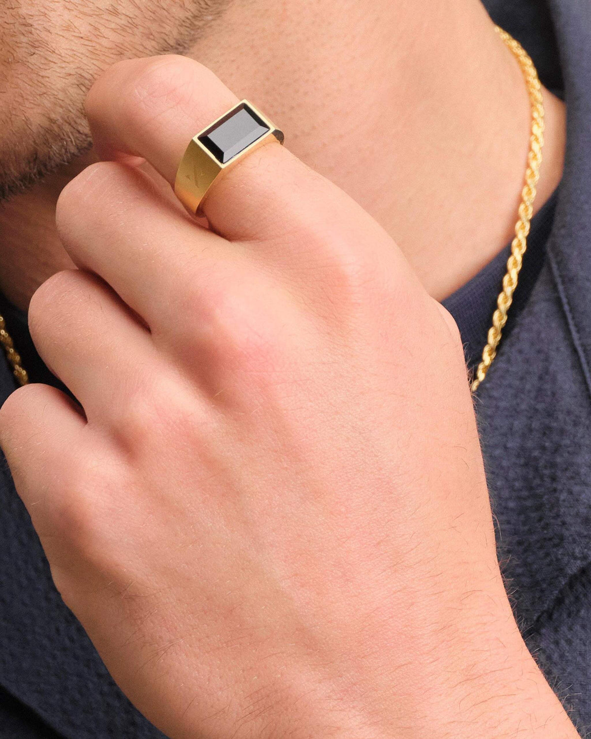 Beveled Onyx Signet Ring Gold