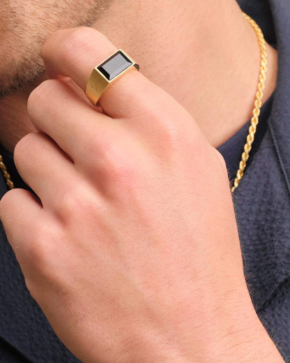 Beveled Onyx Signet Ring Gold