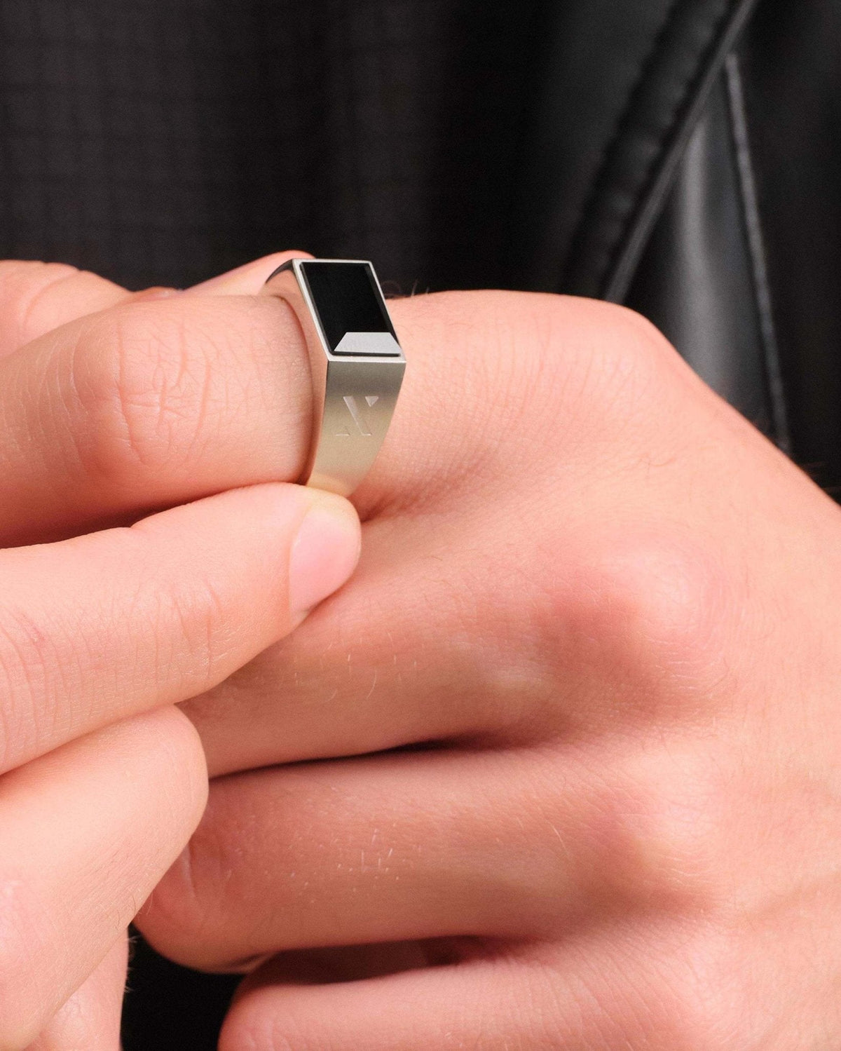 Beveled Onyx Signet Ring Silver