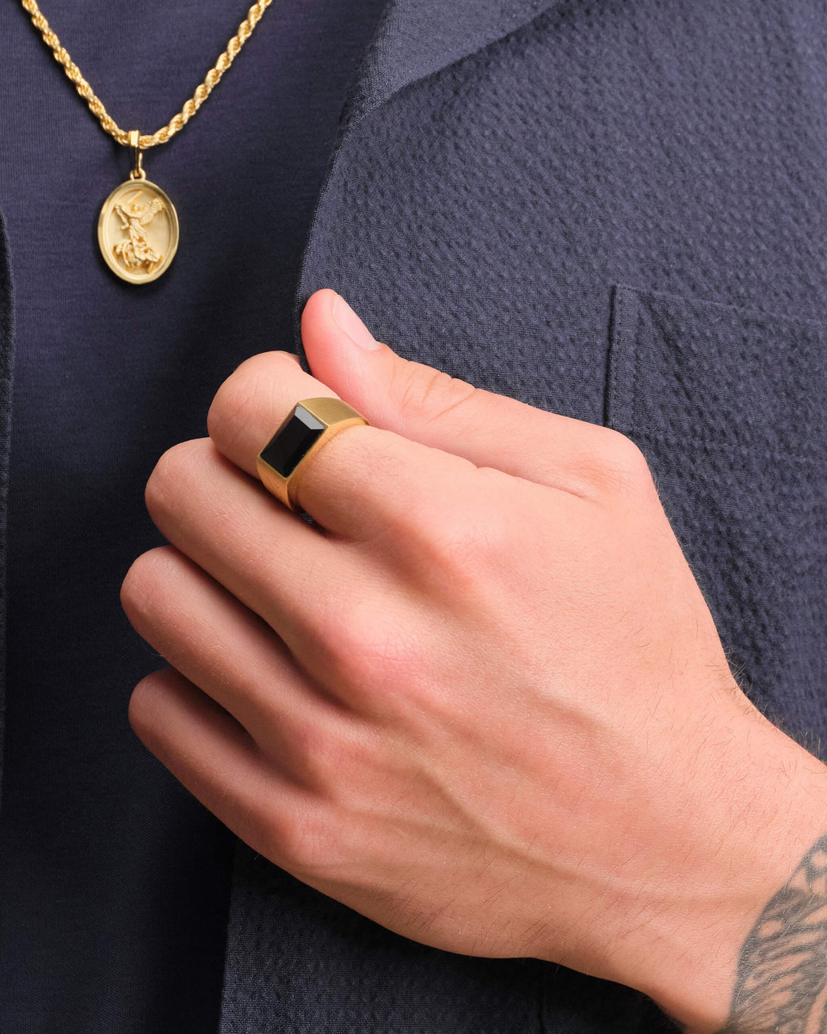 Beveled Onyx Signet Ring Gold