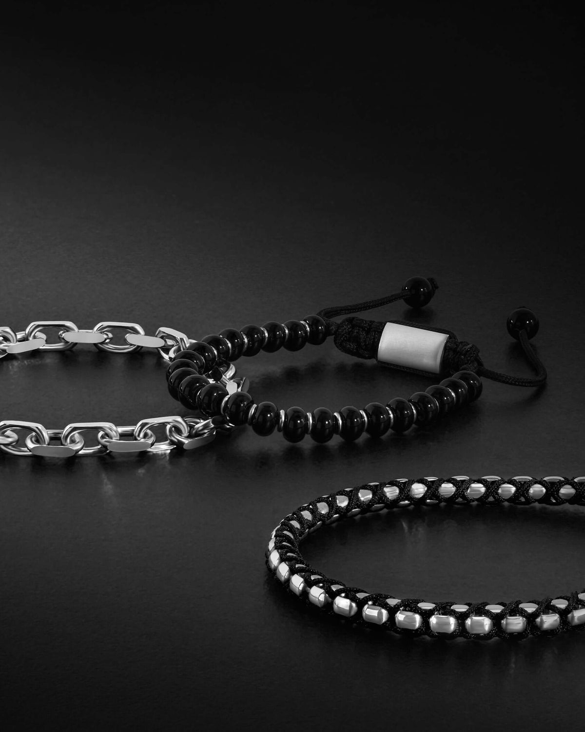 Onyx Beaded Bracelet Silver