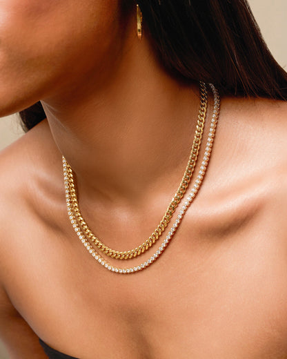 Women's Cuban + Tennis Chain Stack 5mm + 3mm