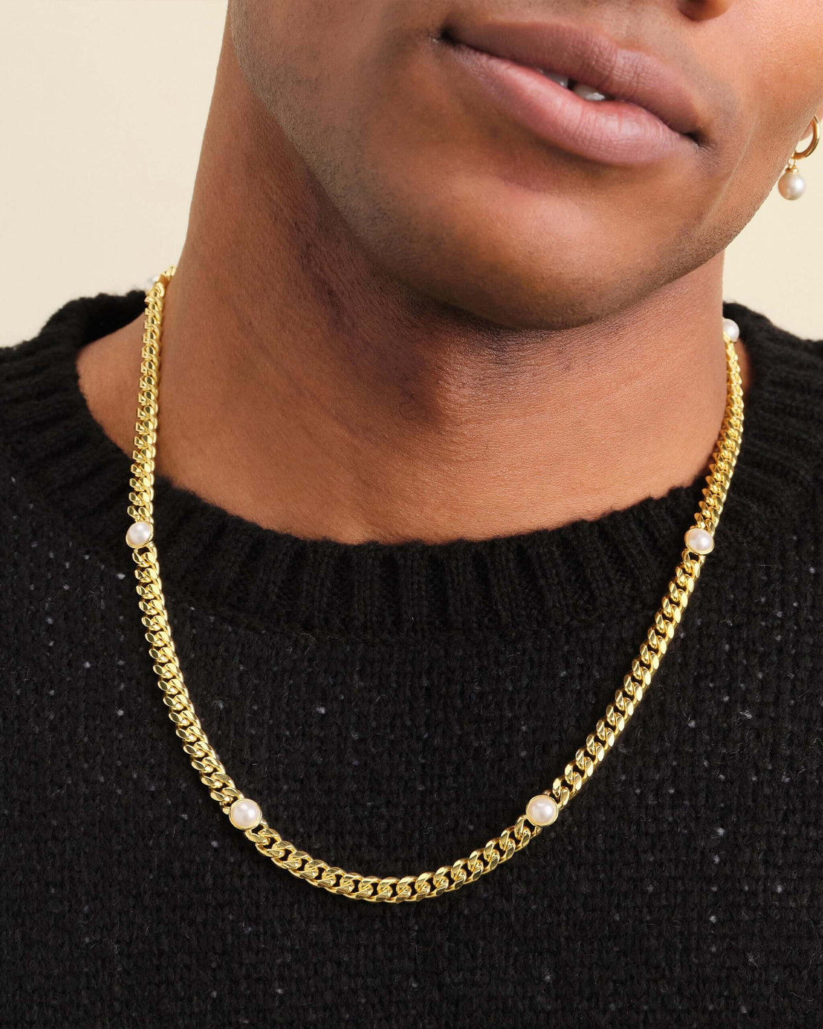 Cuban Link Pearl Inset Chain