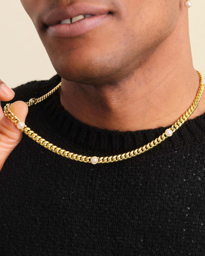 Cuban Link Pearl Inset Chain