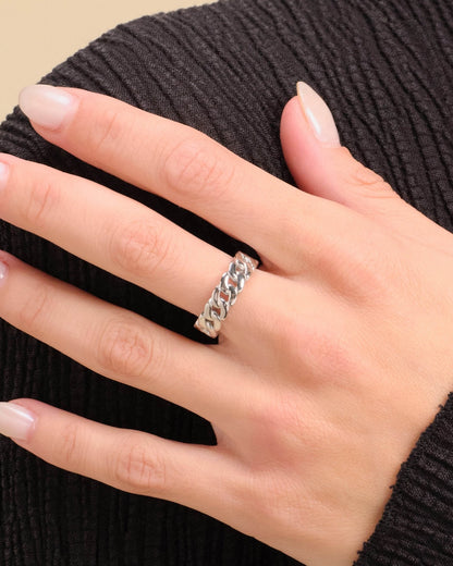 Women's Cuban Link Ring Silver