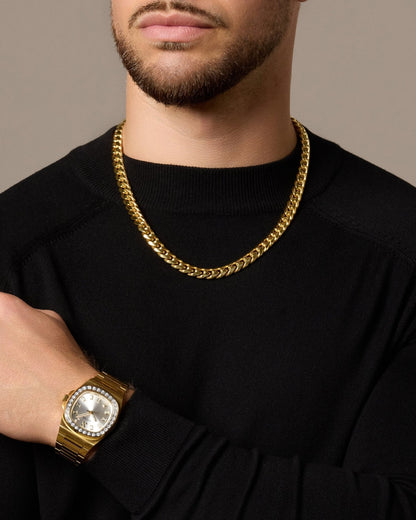 JX1 Automatic Set Bezel Watch + Cuban Link Chain 10mm
