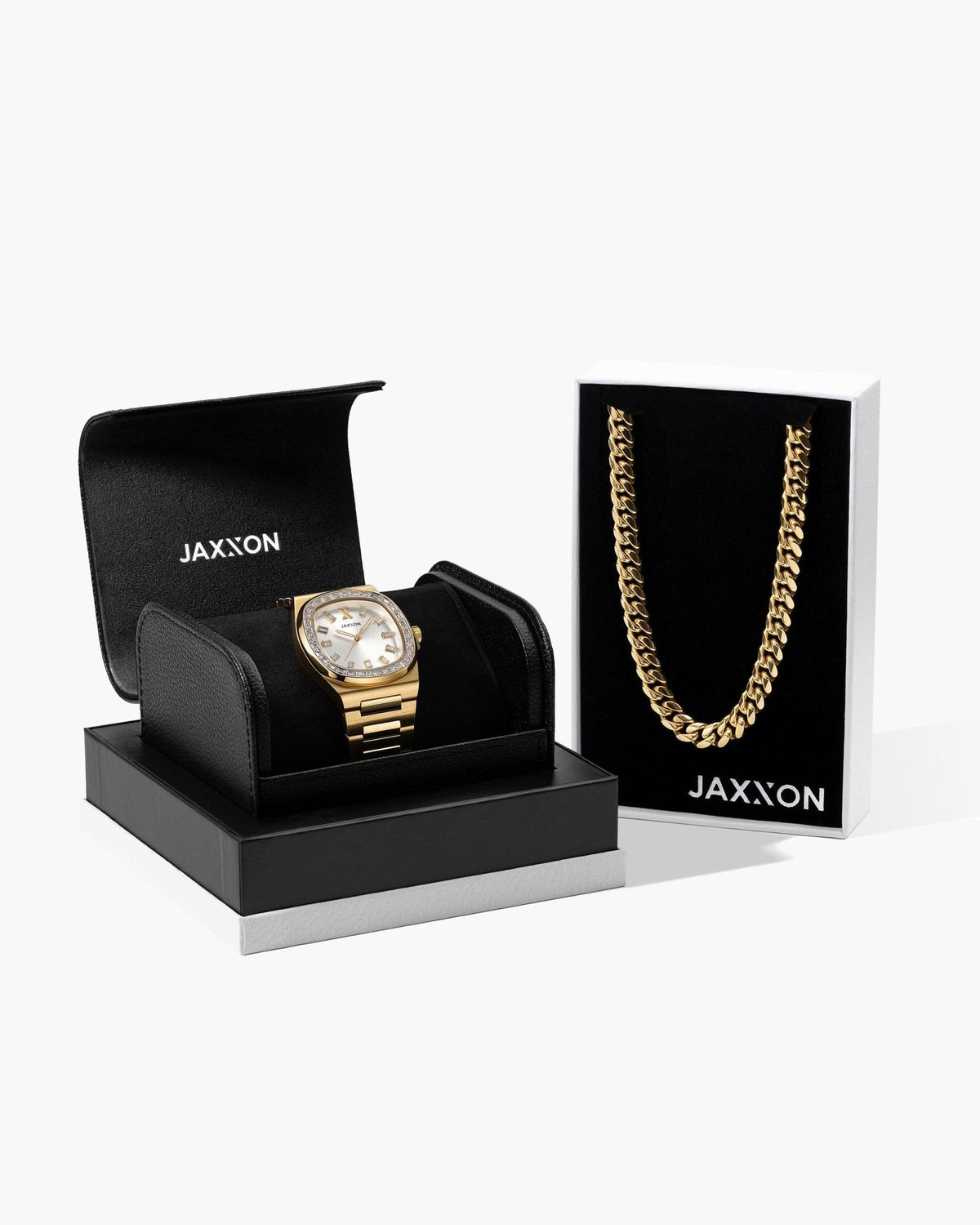 JX1 Automatic Set Bezel Watch + Cuban Link Chain 10mm