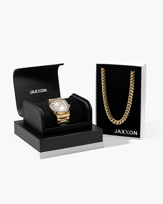 JX1 Automatic Set Bezel Watch + Cuban Link Chain 10mm