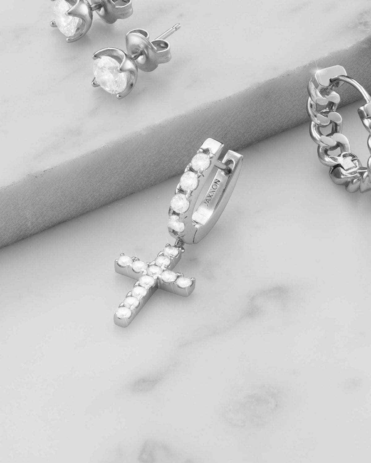 Hanging Studded Cross Earring