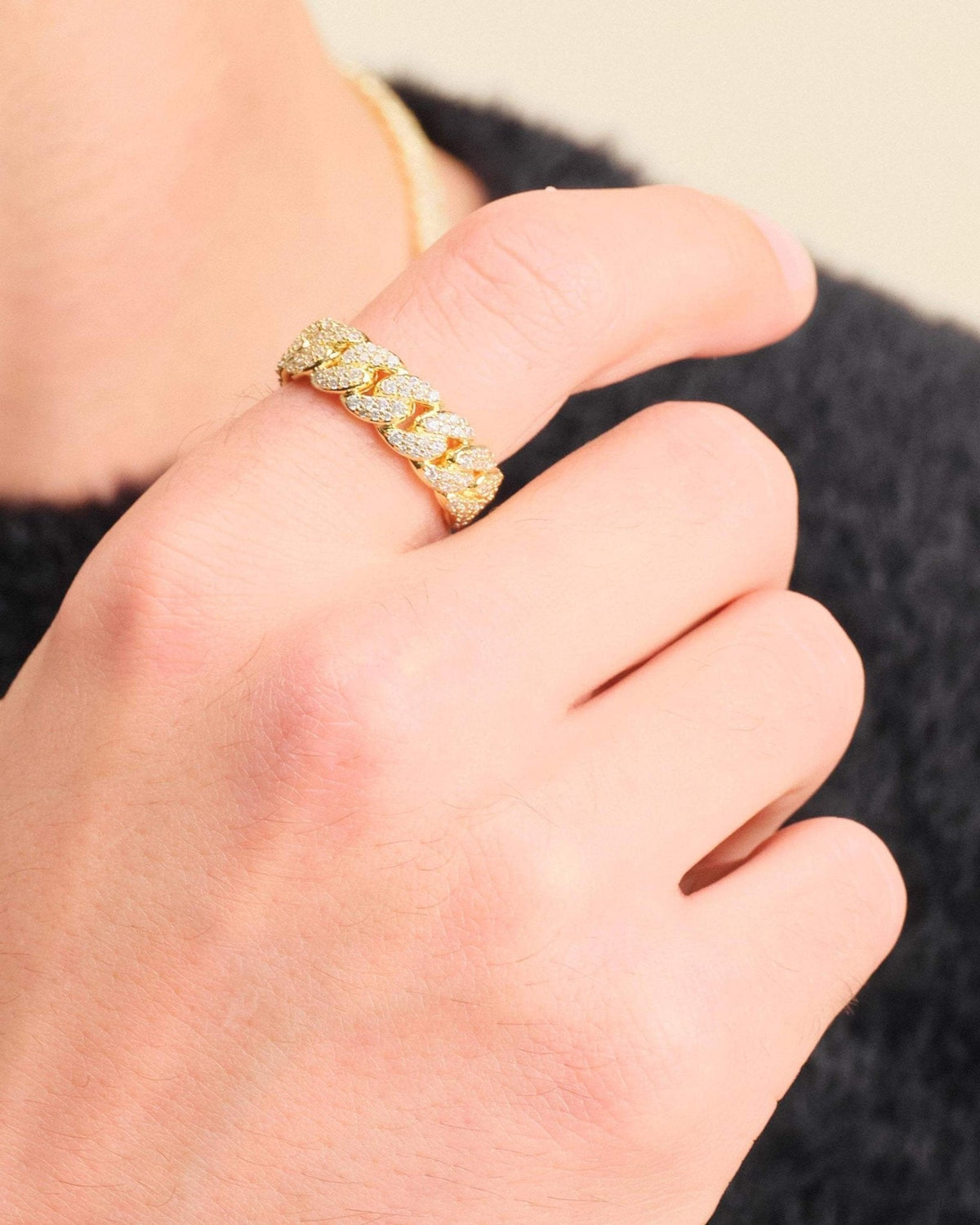 Iced Out Cuban Link Ring Gold
