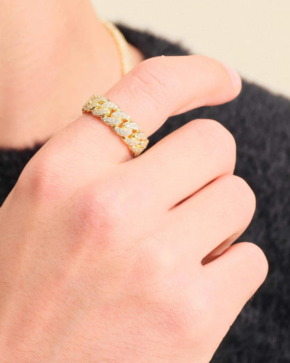 Iced Out Cuban Link Ring Gold