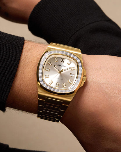 JX1 Automatic Set Bezel Watch + Cuban Link Chain 10mm