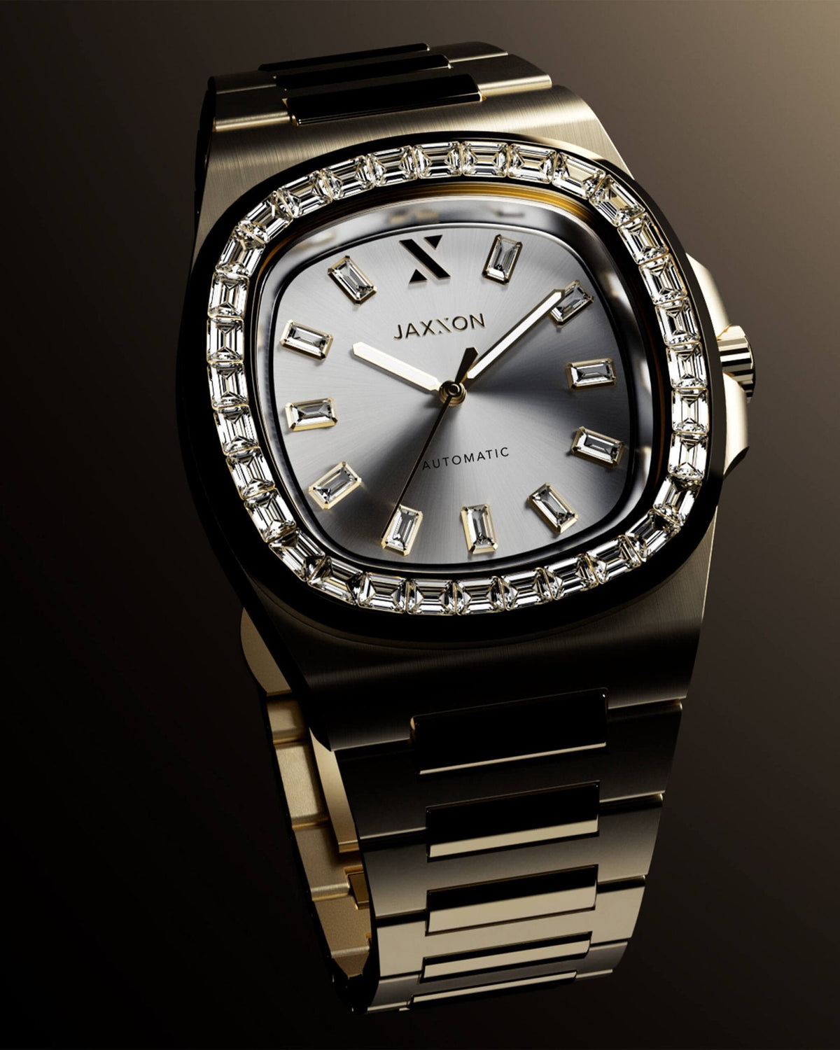 JX1 Automatic Set Bezel Watch + Cuban Link Chain 10mm