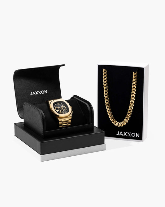 JX1 Chronograph Watch + Cuban Link Chain 10mm