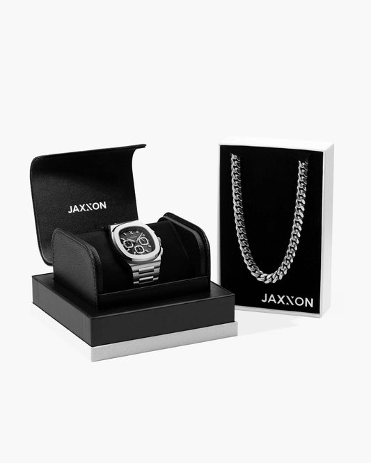 JX1 Chronograph Watch + Cuban Link Chain 10mm