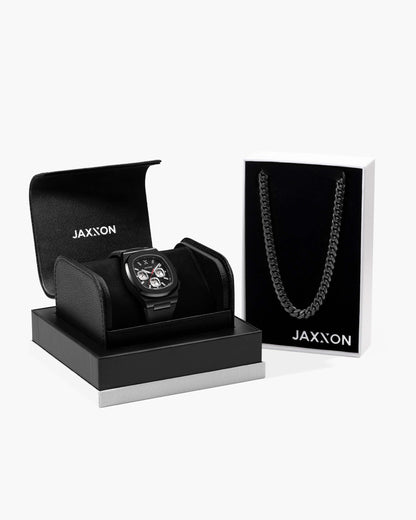 JX1 Chronograph Sport Watch + Cuban Link Chain 8mm