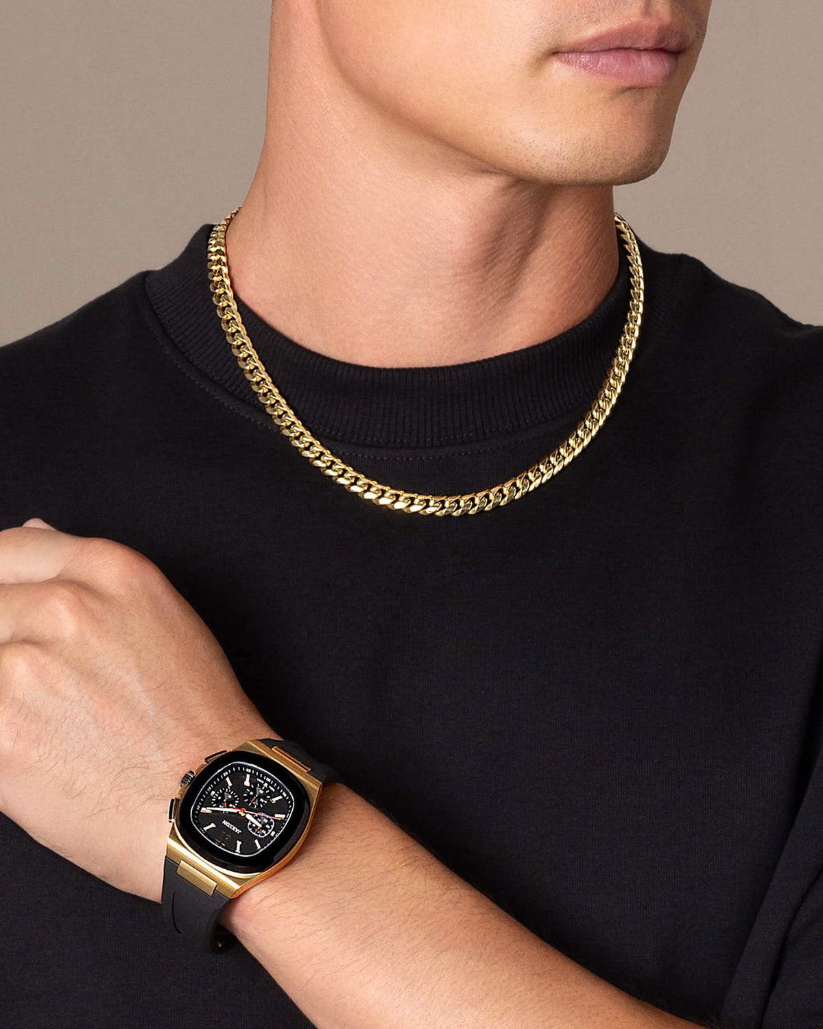 JX1 Chronograph Sport Watch + Cuban Link Chain 8mm