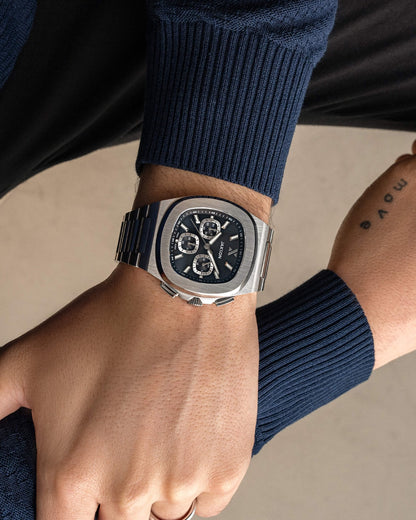 JX1 Chronograph Watch + Cuban Link Chain 10mm