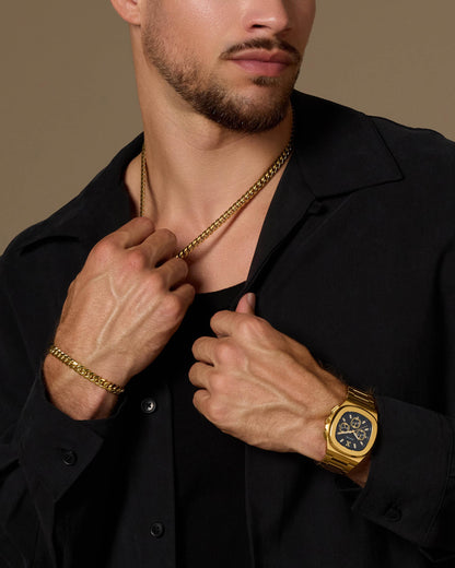 JX1 Chronograph Watch + Cuban Set 8mm
