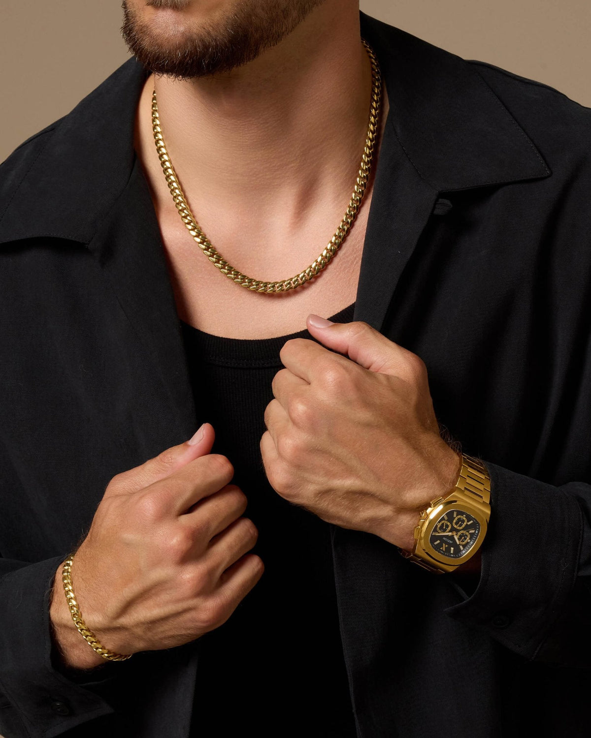 JX1 Chronograph Watch + Cuban Set 8mm