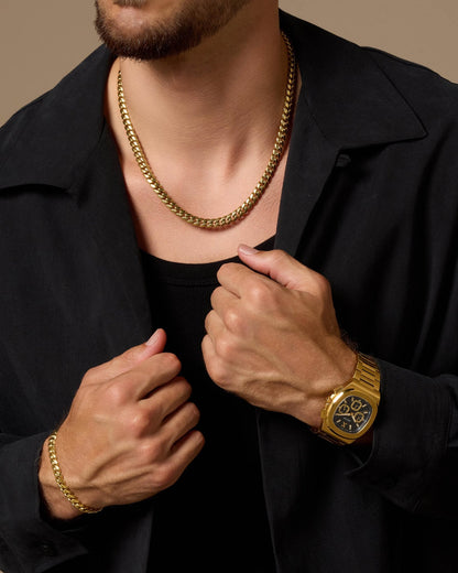 JX1 Chronograph Watch + Cuban Set 8mm