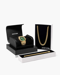 JX1 Automatic Watch + Cuban Link Chain 8mm (Gold)