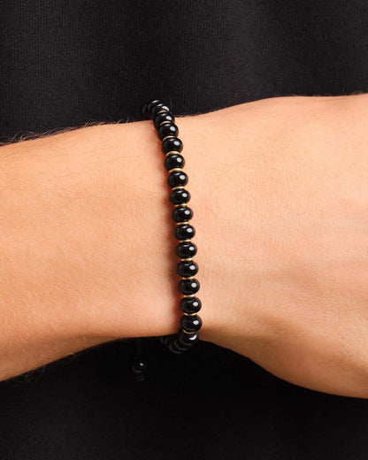 Onyx Beaded Bracelet Gold