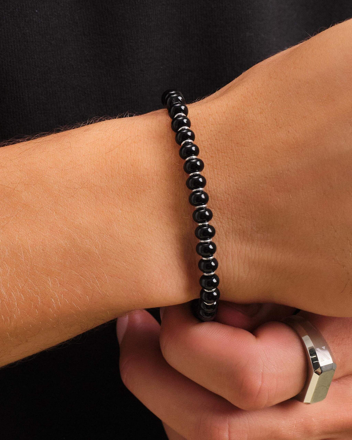 Onyx Beaded Bracelet Silver