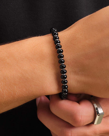 Onyx Beaded Bracelet Silver