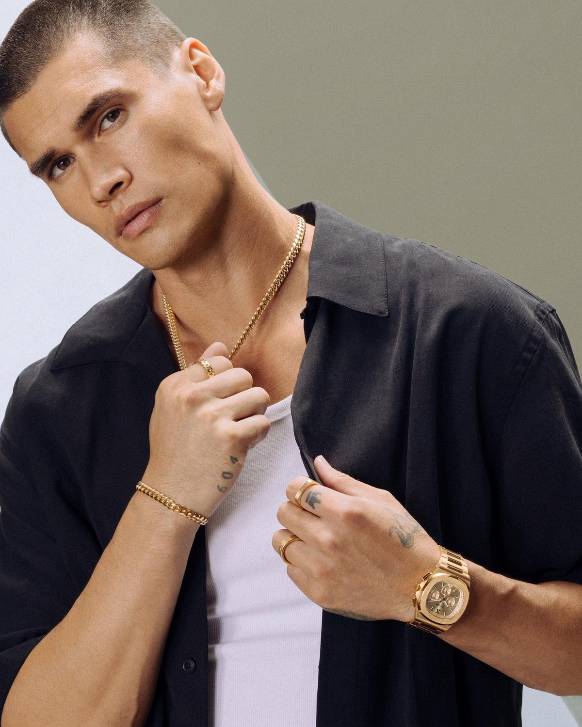 JX1 Chronograph Watch + Cuban Set 8mm