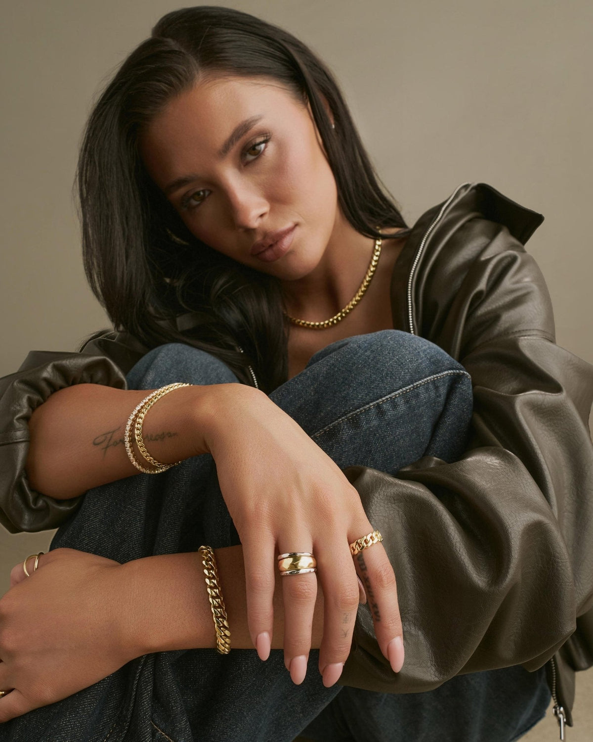 Women's Hammered Ring Set Gold