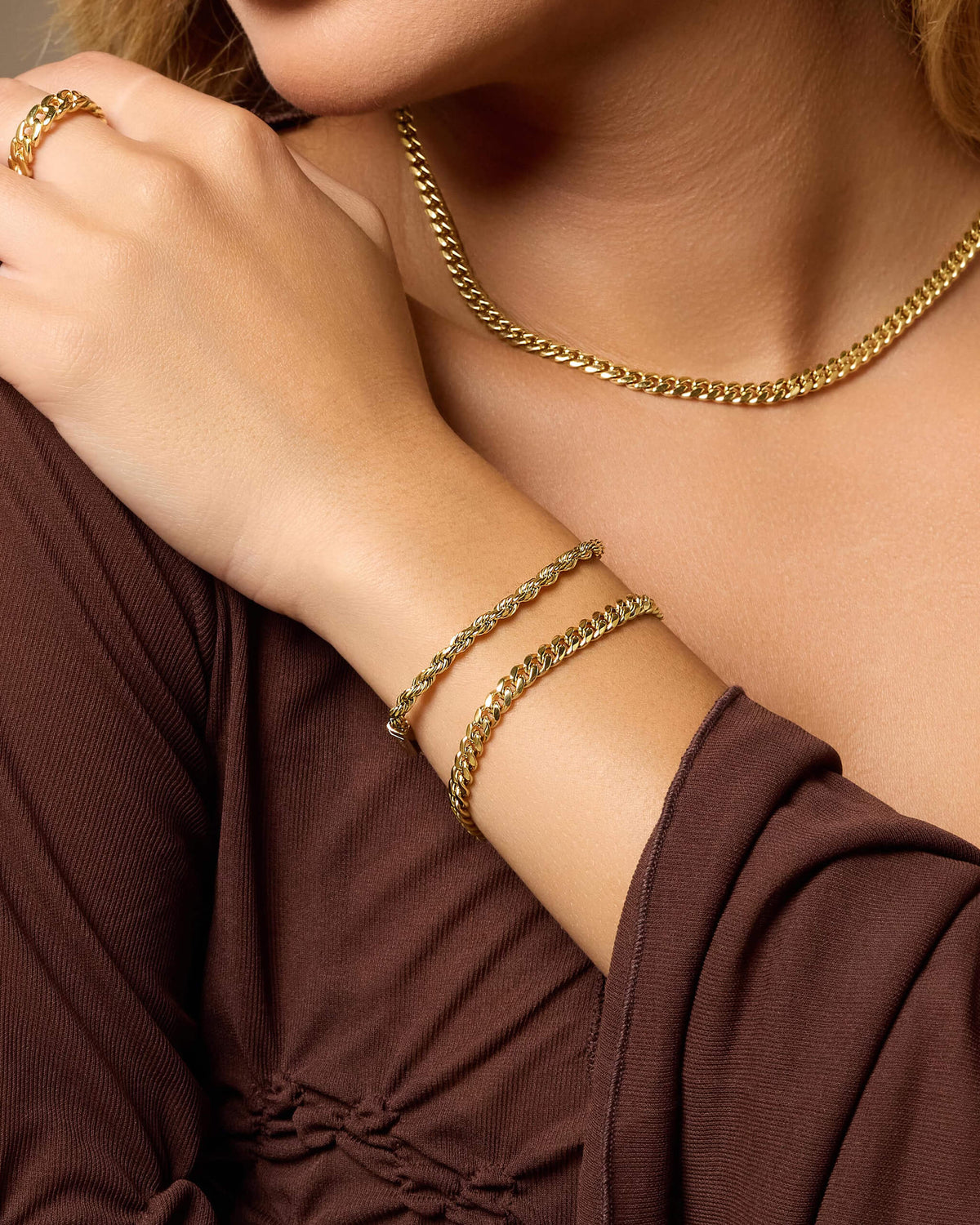 Women's Cuban + Rope Bracelet Stack