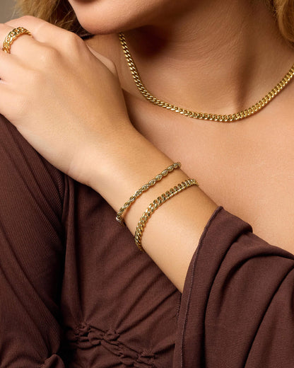 Women's Cuban + Rope Bracelet Stack