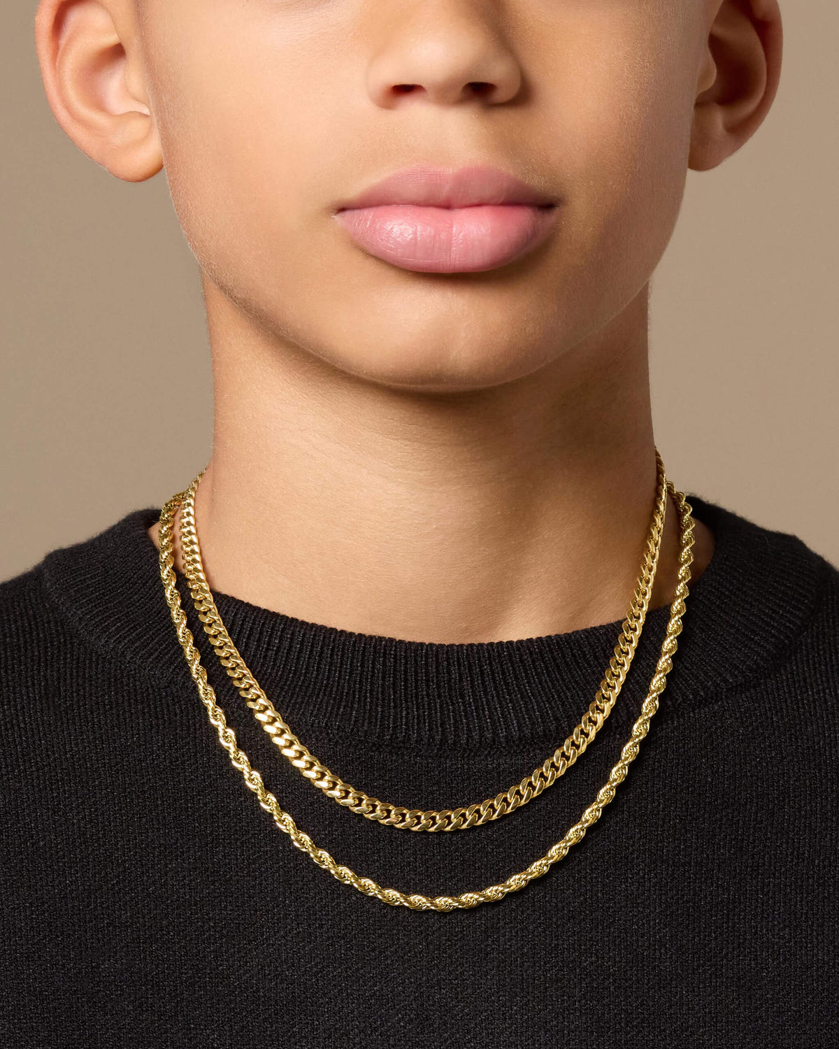 Youth Cuban + Rope Chain Stack