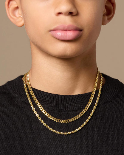 Youth Cuban + Rope Chain Stack